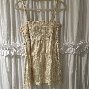 One Step Ahead Cream Smocked Satin Cami Top